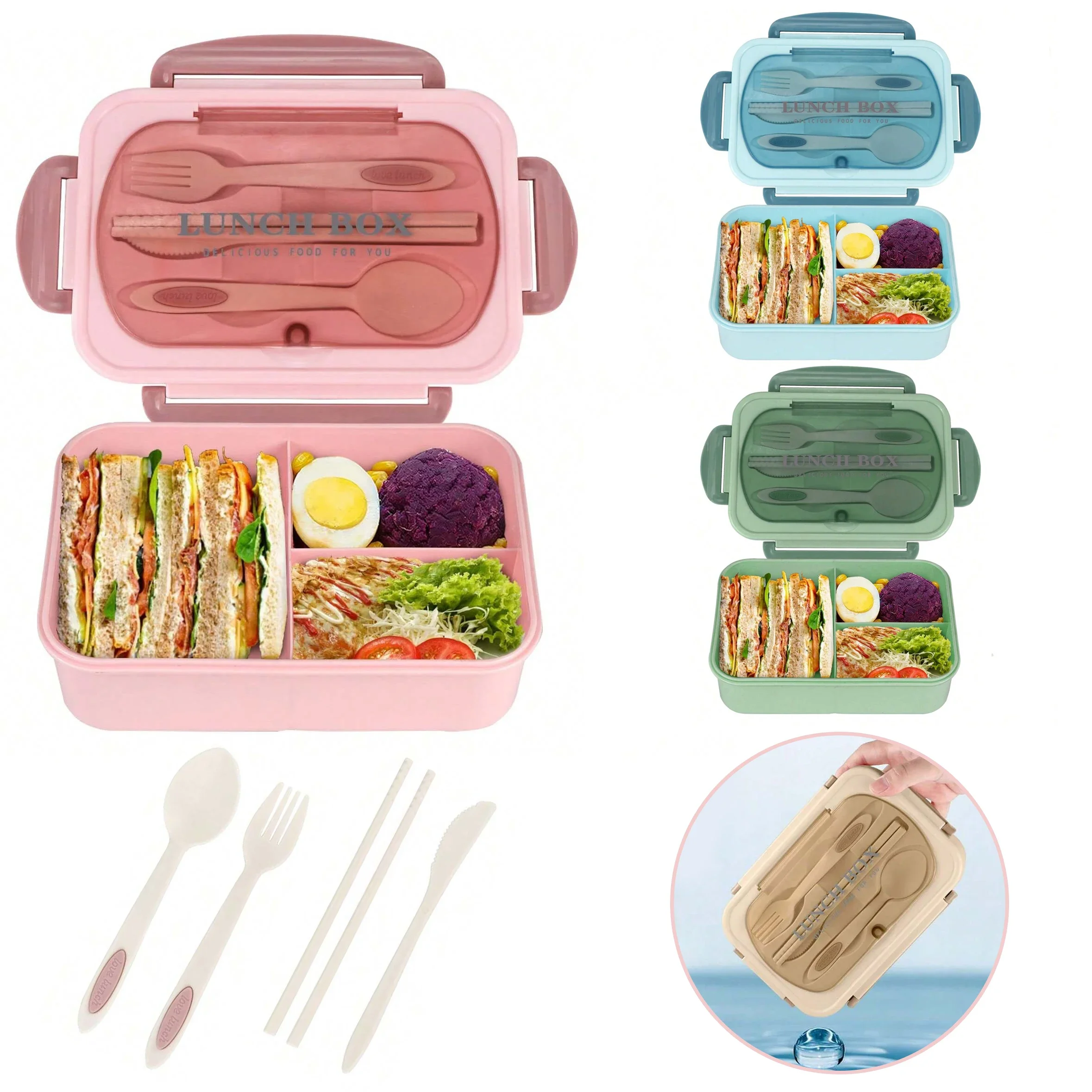 Food Storage Safe - Marmita adulta com 3 compartimentos, recipiente