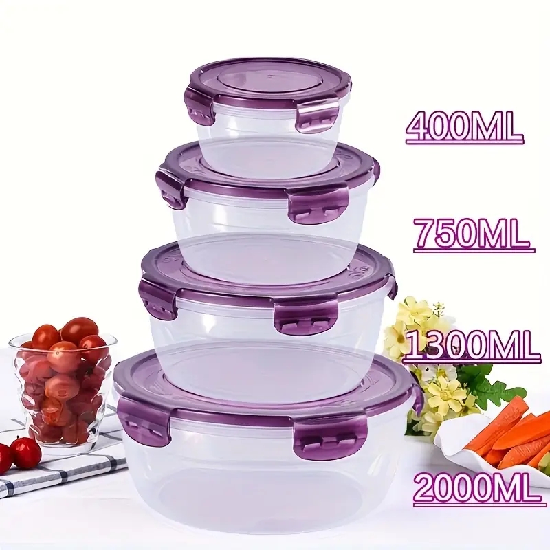 Food Storage Square Containers - 4 Recipientes Plásticos para Armazenamento de