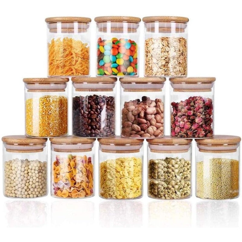 Food Storage Glass Containers Large - Conjunto de 12 frascos de vidro